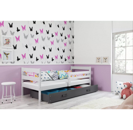 Dětská postel ERYK 80x190 cm se šuplíkem, bez matrace, Bílá/Grafit