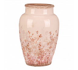 Váza keramická - zaoblená, retro, růžové květy, vel. L