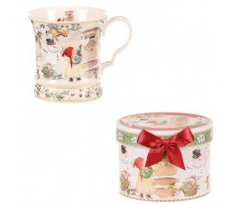Hrnek malovaný v dárkové dóze - zimní motiv, porcelán, barevný