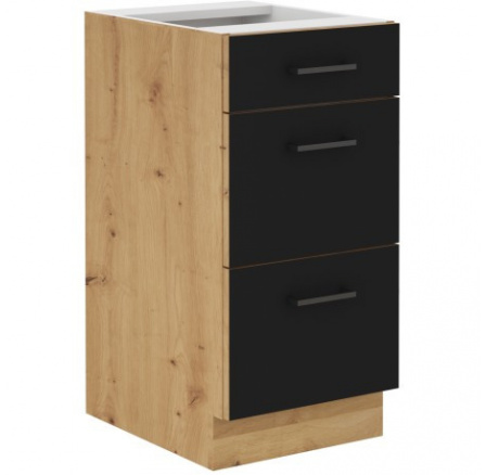 Kuchyňská dolní skříňka MOLLY 40 D 3S BB, černá/dub artisan