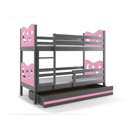 Postel z masivu pro 2 děti MAX 2 - Grafit/Růžová