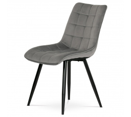 Jídelní židle, potah v šedém sametu, kovové podnoží v černé práškové barvě