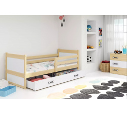Dětská postel RICO 90x200 cm se šuplíkem, s matrací, Přírodní/Bílá