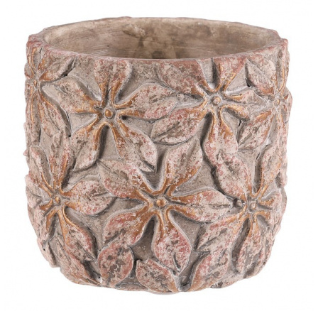 Obal na květiny - malý kulatý, vzor květin, beton