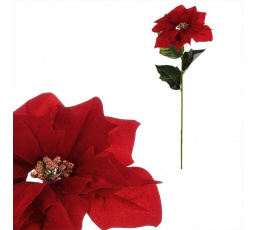 Vánoční růže - umělá řezaná s listy, červený květ
