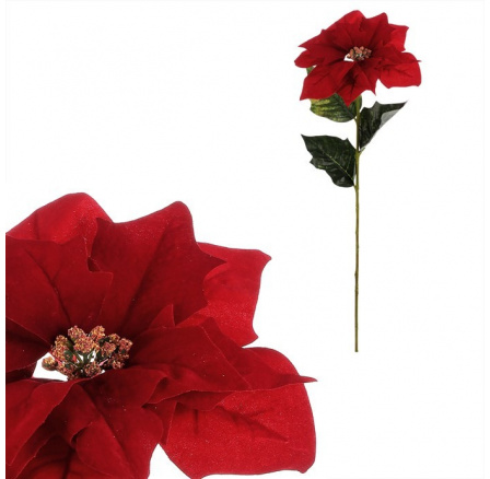 Vánoční růže - umělá řezaná s listy, červený květ Vánoční růže - umělá řezaná s listy, červený květ