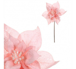 Vánoční růže - umělý květ na stonku, růžová se třpytkami