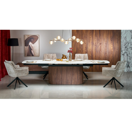 FLAVOR rozkládací stůl bílý mramor / ořechový