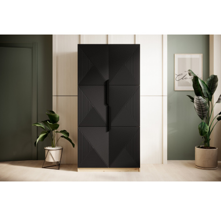 Šatní skříň Asha, dub artisan / černý mat / černé úchyty Šatní skříň Asha, dub artisan / černý mat / černé úchyty