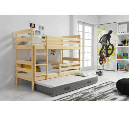 Dětská patrová postel ERYK 3 s přistýlkou 90x200 cm, včetně matrací, Přírodní/Grafit