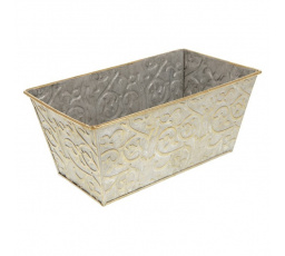 Truhlík kovový - hranatý, stříbrný, zlatá patina