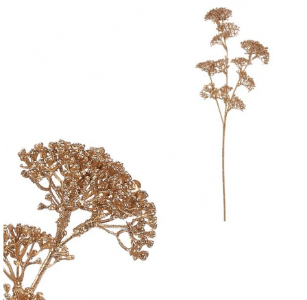 Umělá větev - drobné květy, barva zlatá Umělá větev - drobné květy, barva zlatá
