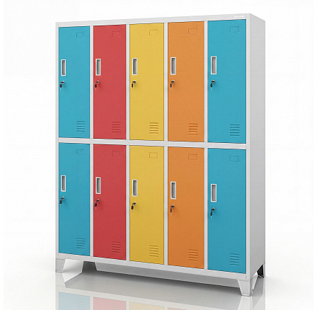 Šatní skříň BHP 10-dveřová šedo-vicebarevná: BARTEK 1360 x 1720 x 450 mm