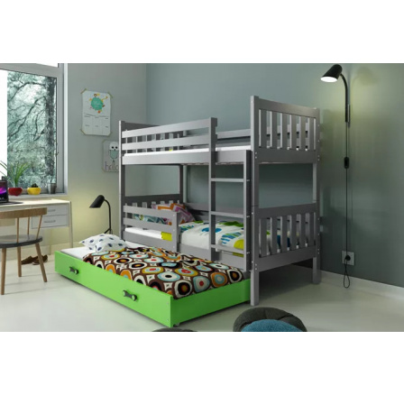 Dětská patrová postel CARINO 3 s přistýlkou 80x190 cm, bez matrací, Grafit/Zelená