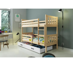 Dětská patrová postel CARINO se šuplíkem 80x190 cm, bez matrací, Přírodní/Bílá
