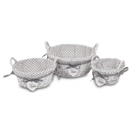 Košík, proutěná dekorace s látkou, sada 3 kusů
