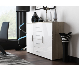 Komoda UNI, dub sonoma/lesklá bílá