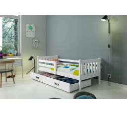 Dětská postel CARINO 90x200 cm se šuplíkem, bez matrace, Bílá/Bílá