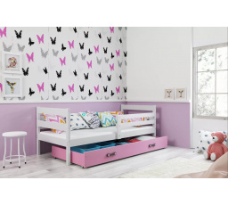 Dětská postel ERYK 90x200 cm se šuplíkem, bez matrace, Bílá/Růžová
