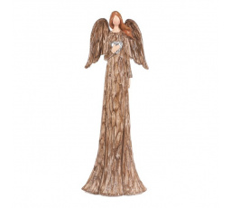 Anděl se stříbrným srdcem - polyresin, 25 cm, hnědý