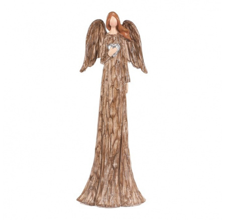 Anděl se stříbrným srdcem - polyresin, 25 cm, hnědý