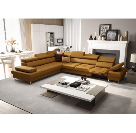Rohová Kožená sedací souprava s funkcí spaní a relaxace GALAXY MAX 350x280 cm - přírodní kůže - volitelná barva, levá Rohová Kožená sedací souprava s funkcí spaní a relaxace GALAXY MAX 350x280 cm - přírodní kůže - volitelná barva, levá