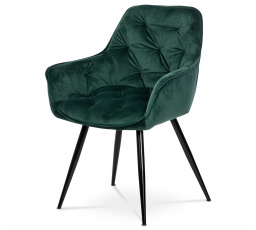 Jídelní židle, potah zelená sametová látka, kovová 4nohá podnož, černý lak