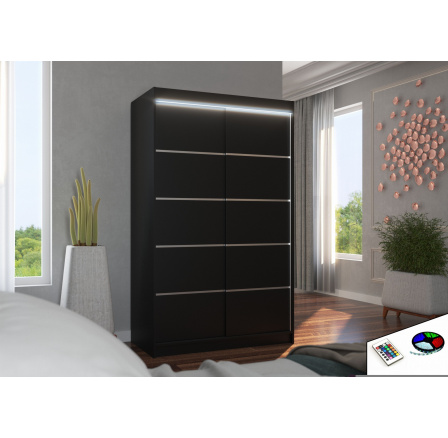 Posuvná skříň s LED osvětlením BENISSO 120 Černá+Černá