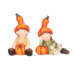Dívka a chlapec s dýněmi - figurky z terakoty, cena za 1 ks