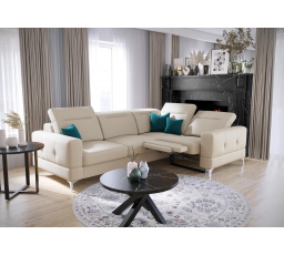 Rohová sedací souprava MALIBU , relax přírodní kůže 185x250 cm - pravá, Kůže ecru