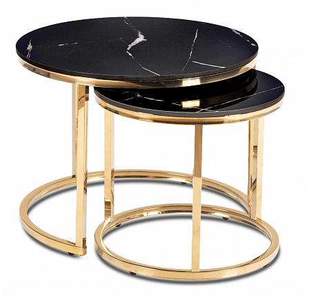 Sada keramických stolků MILANO 45 cm/60 cm Černý mramor/Zlatý