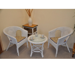 Ratanová sedací souprava Fabion bílá  polstry levandule