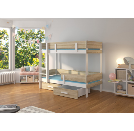 Dvoulůžková patrová postel ETIONA 200x90 Bílá+Sonoma