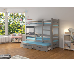 Dětská patrová postel KARLO s výsuvem a se šuplíky, včetně matrací, Šedá/Šedá