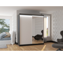 Posuvná skříň se zrcadlem a LED osvětlením VIKI 180 Černá+Bílá