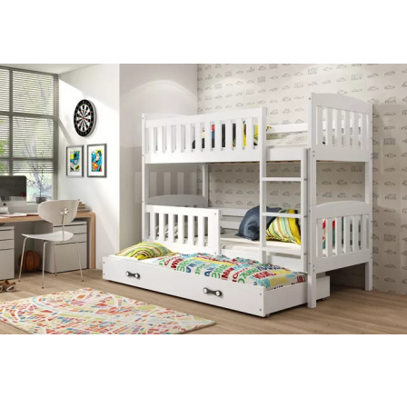 Dětská patrová postel KUBUS 3 s přistýlkou 90x200 cm, včetně matrací, Bílá/Bílá