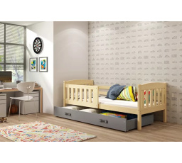 Dětská postel KUBUS 90x200 cm se šuplíkem, s matrací, Přírodní/Grafit