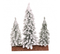 Smrk na špalku - trojice, mini, 34 cm, zelená, zasněžená