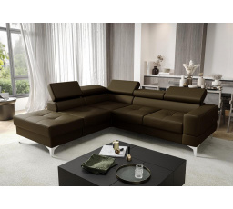 Rohová Kožená sedací souprava s funkcí spaní TOSCANIA II průměr 30x250 - hnědá , levá