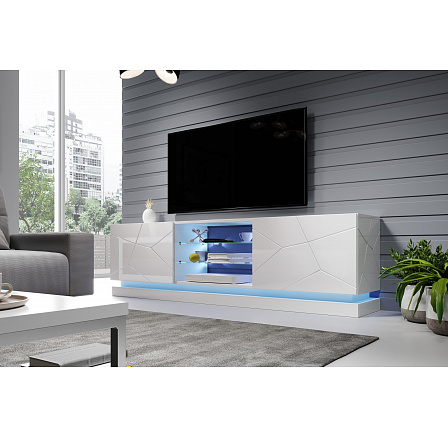 TV komoda QIU 200, bílá / bílý lesk