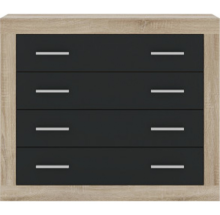 SARA - Komoda kom 4S, lamino Dub sonoma/ grafitová (Sara kom 4s- 2 BALÍKY)(UG) (K150)NOVINKA