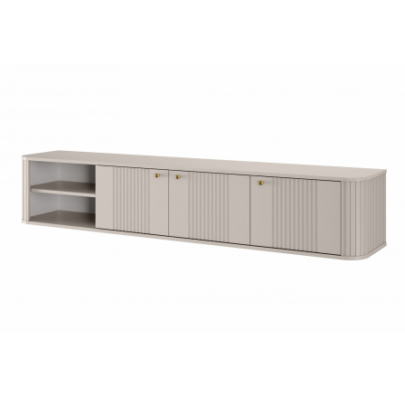 Závěsná TV skříňka Vesper 3D 187 cm - kašmír / zlaté úchyty