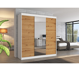 Posuvná skříň se zrcadlem SANTIAGO 200 Bílá+Artisan