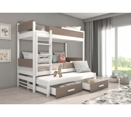 Třílůžková patrová postel QUEEN 180x80 Bílá+Lanýž