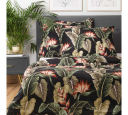 Povlečení BELAGA mikrovlákno černé s listy a květinami 160x200 cm SS23 989104