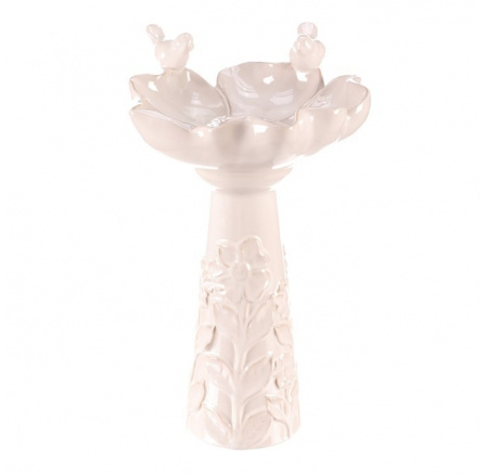 Krmítko/pítko - keramické, květ s ptáčky, stojaté, bílé Krmítko/pítko - keramické, květ s ptáčky, stojaté, bílé