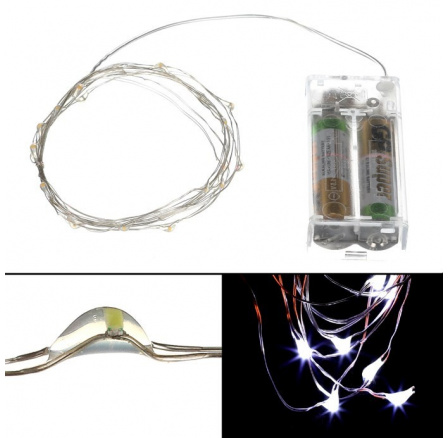 Řetěz s LED světýlky - časovač, studená bílá barva, 2 m/ 20 LED
