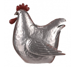 Slepice - kovová dekorace, barva stříbrná