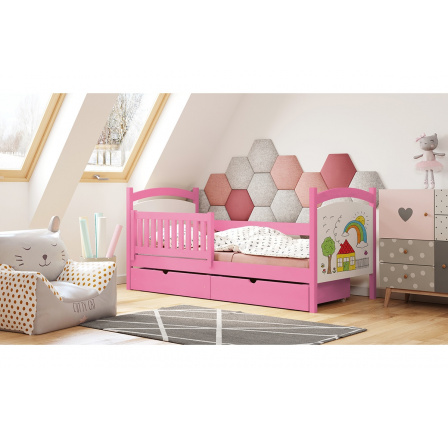 Dětská postel dřevěná s tabulí na malování Amely 80x190 Certyfikat - Růžová - Konec série