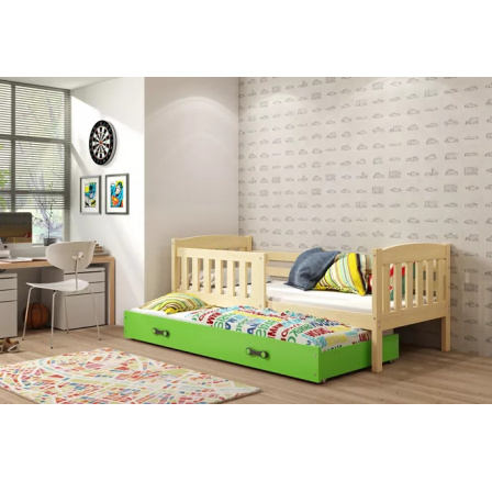 Dětská postel KUBUS s přistýlkou 90x200 cm, bez matrací, Přírodní/Zelená
